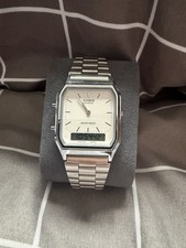 CASIO AQ-230A-7D Silver, Core White Dual time Stainless Steel Band Watch AQ230A