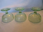3 Depression Glass Footed Sherbert Cameo Pattern Anchor Hocking Uranium Glass