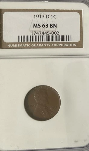 1917-D 1c Lincoln Wheat Cent - NGC MS 63 BN