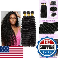 CUUYUN Human Hair Bundles Deep Wave 16 18 20 Inch Curly Bundle Human Hair 12A