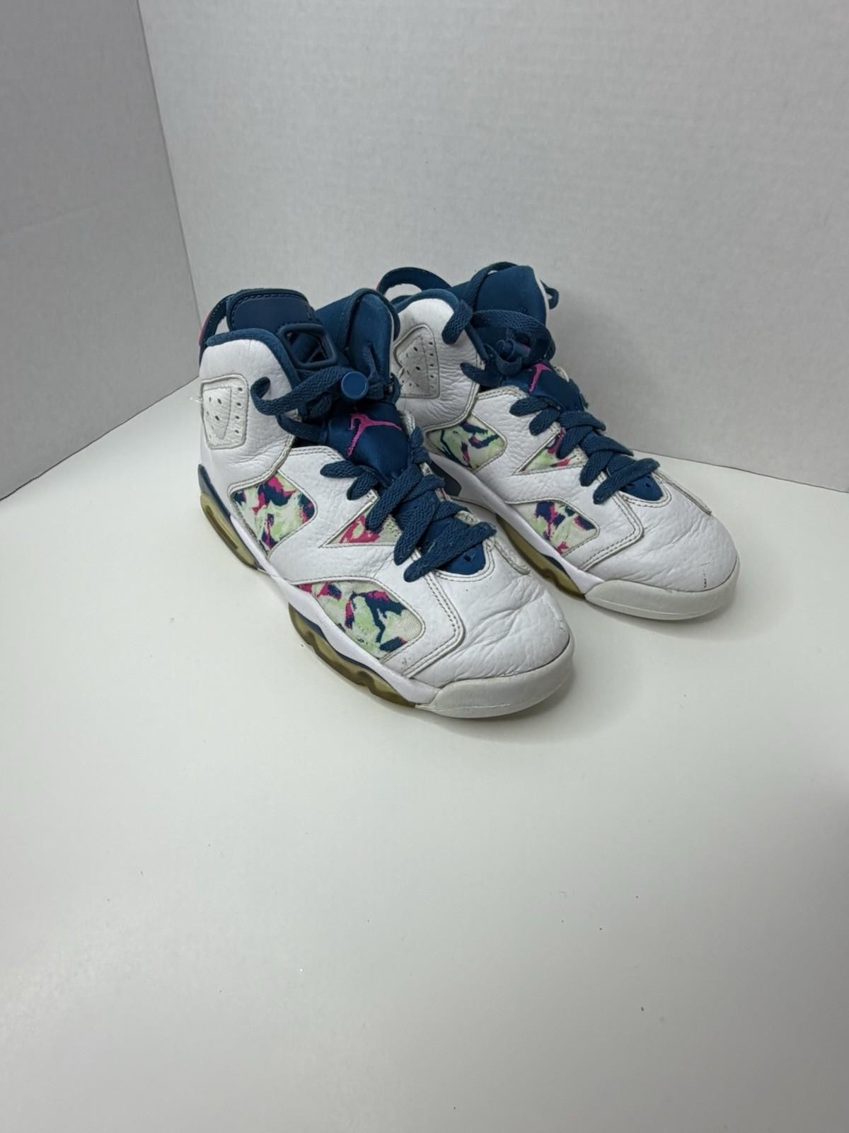 Nike Air Jordan 6 Retro Floral Women’s Sneakers – White / Blue / Pink – No Box thumbnail 2