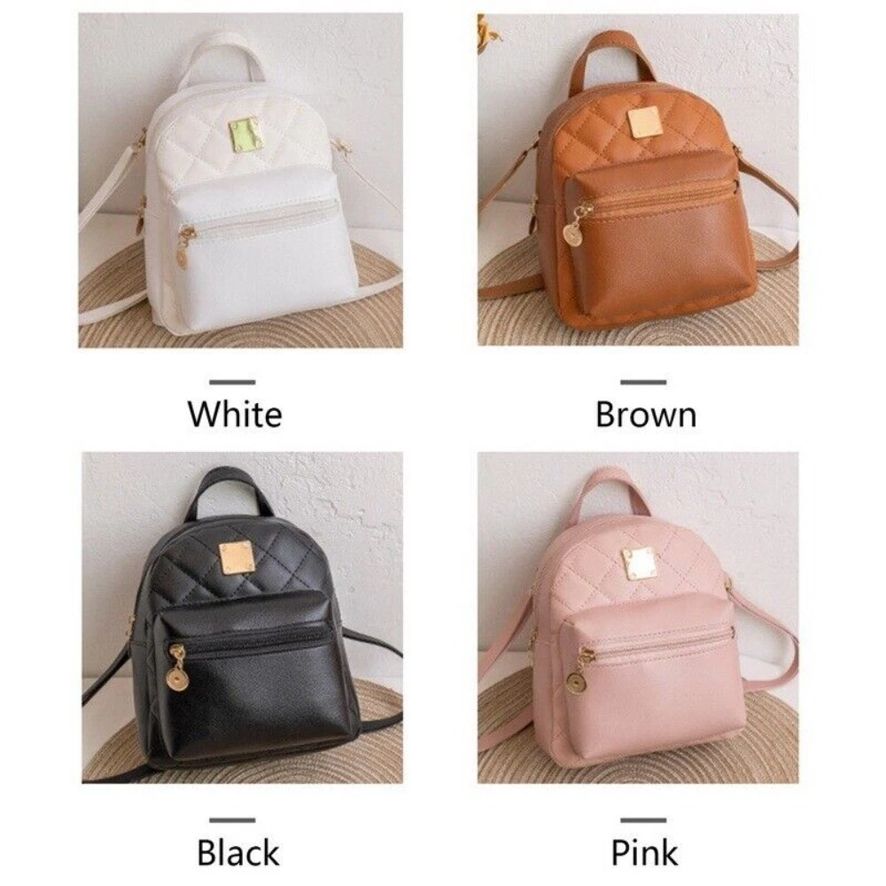 Small Travel Backpack Multi Function Shoulder Bag PU Leather Womens Rucksack