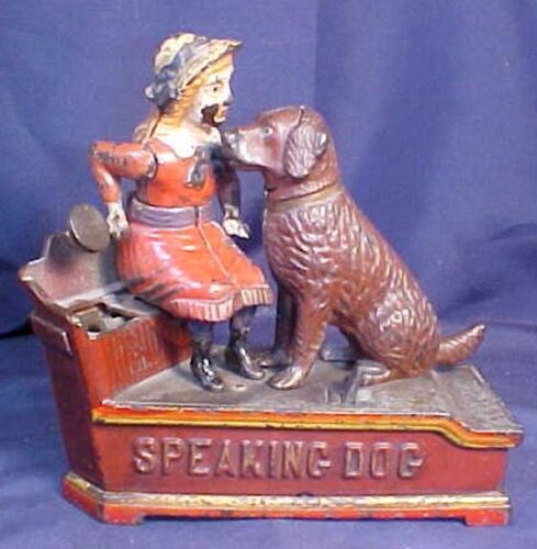 Antique Cast Iron Speaking Dog Mechanical Bank Shephard Hardware Original - 第 1/10 張圖片