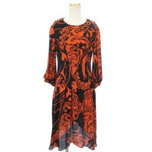Robe authentique GUCCI 3/4 manches longueur genou soie noire orange utilisée du Japon