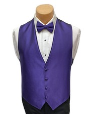 Men's Flow Formals Purple Tuxedo Vest with Tie Bow or Long Groom Prom Wedding