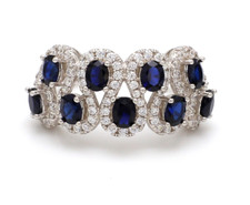 Blue Sapphire  White Cubic Zirconia 2.70 CT 925 SS Women's Party Cocktail Ring