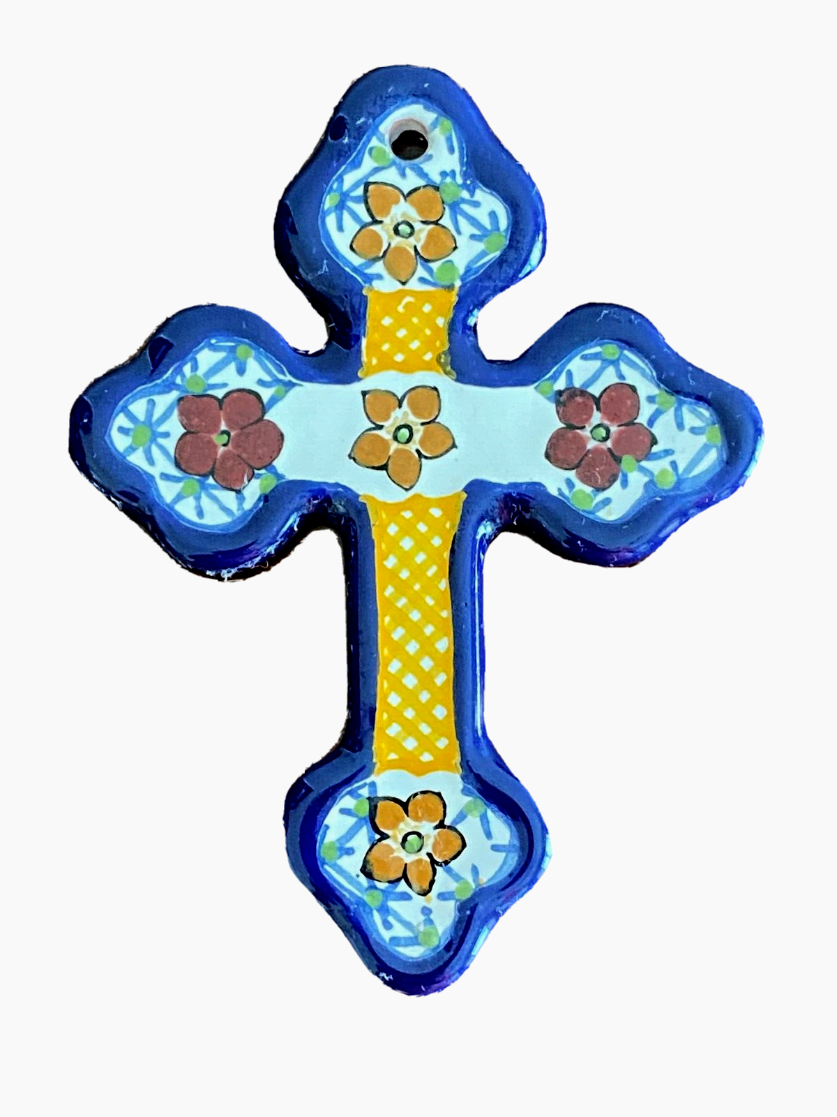 Mexican clay pottery wall cross hand painted folk art eBay