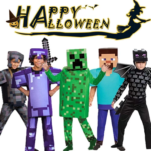 Kids Mine Craf Cosplay Costume Jumpsuit Mask Boys Girls Fancy Dress Book Week - Bild 10 von 138
