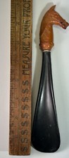Vintage Equestrian Carved Horse Head Bamboo Shoe Horn Plastic Hong Kong Orig VTG