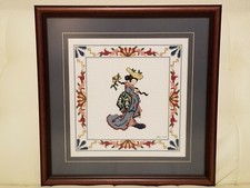 Japanese Asian Oriental Needlepoint Needlework Geisha Custom Framed Decor