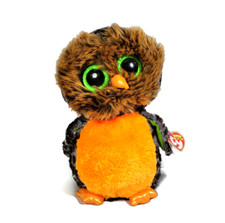 TY Midnight The Owl Beanie Boos 6" Tag Halloween Green Sparkle Eyes Fuzzy 2015