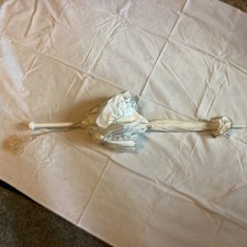 VTG Vera Neumann Umbrella White Ruffled Parasol Nylon Made USA 35" Wood Handle