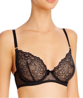 DITA VON TEESE  Fiamma  Black  Balconette Bra, Underwire &  Unlined, US 32B, $70