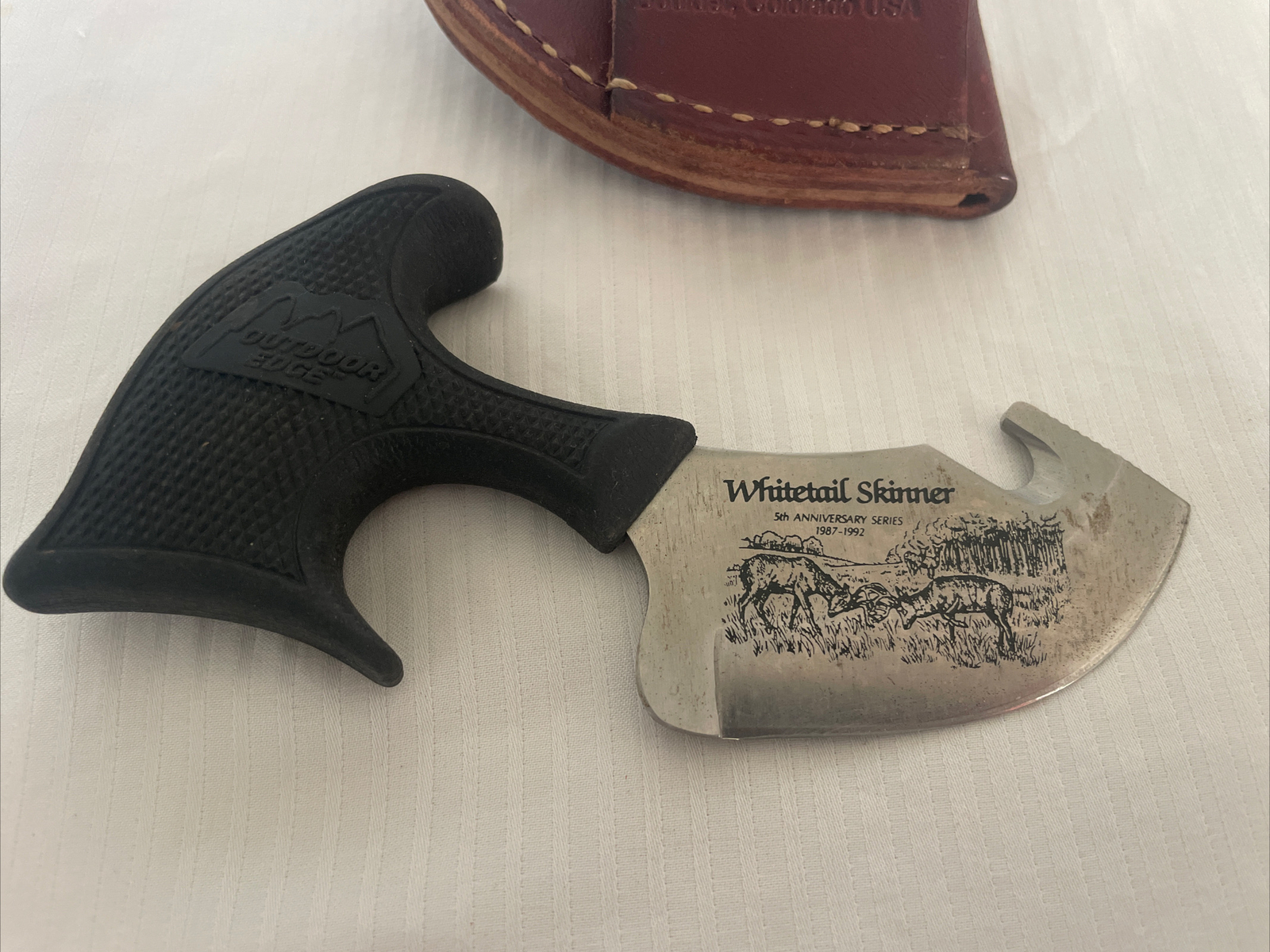 1992 WHITETAIL SKINNER 5th Anniversary OUTDOOR EDGE Leather Sheath SEKI