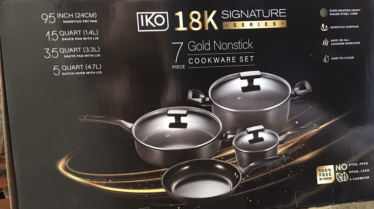 ＊kariko＊　0913 IKO 18k Signature Series Gold Non-stick 7 Piece Cookware Set