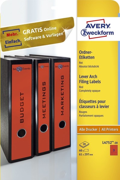 Avery Zweckform® L4752-20 L4752-20 Ordner-Etiketten - Breit/Lang, (A4 - 20 Blatt-image