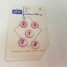 Vintage BW Fashion-Nite Two Hole Flat Button NOS Light Pink Small 1/2" Lot of 5