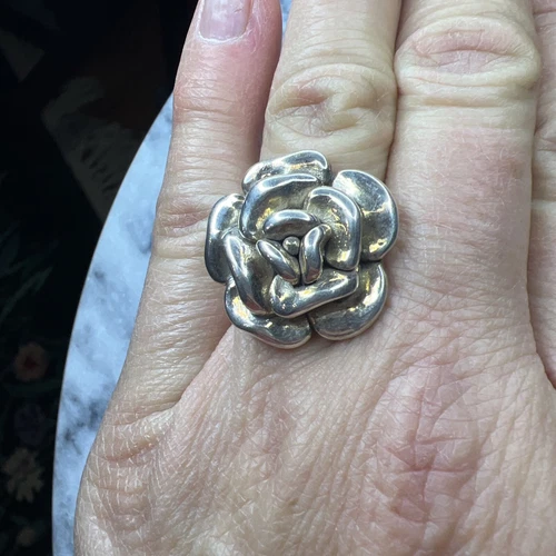 Vintage Sterling Silver Large Rose Blossom Flower Ring Size 8 6.94 Grams