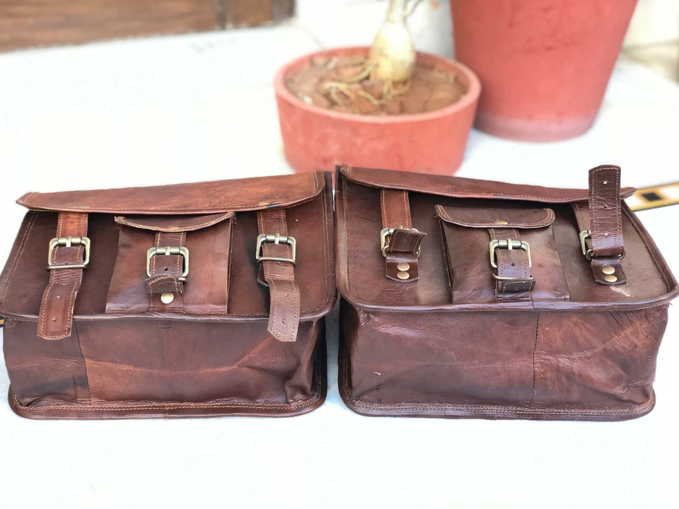 Moto Côté Sacoches Selle Sac Sacoches 1 Paire Pochette Cuir Vintage Look - Photo 4/4