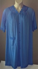 Vintage ShadowLine ROBE GOWN SET M Blue Nylon MEDIUM 2pc ROSES LACE Sleepwear