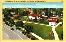 Sacramento Sutters Fort St Francis Church California Postcard A91