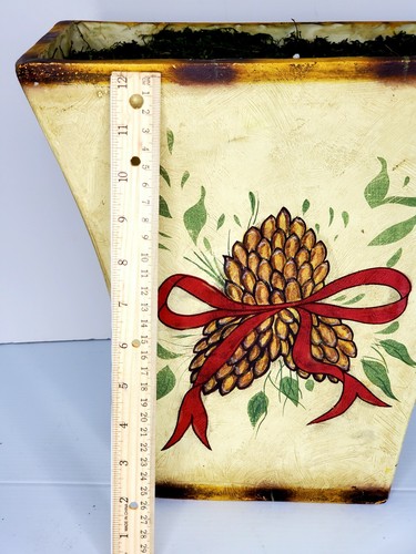 Resin Vase Christmas Ribbon Pine Cones Trash Can 12"H x 12"W x 6.5"Base x 7.5" D - Picture 3 of 12