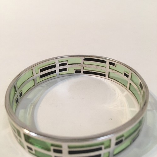 Green Resin Bracelet Sterling Silver Black Art Deco Style Handcrafted Bangle - Picture 6 of 9