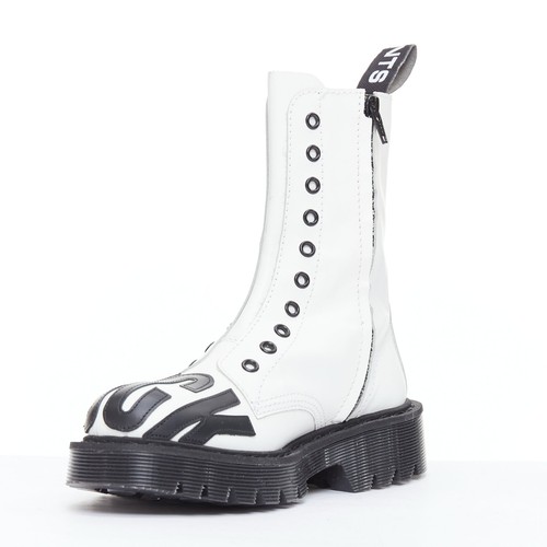 VETEMENTS VTMNTS F OFF black white slogan leather combat boots EU36 - Picture 4 of 11