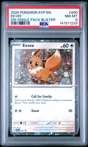 2025 POKEMON SVP DESTINED RIVALS SINGLE PACK BLISTER PROMO #200 EEVEE PSA 8