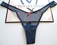 VICTORIA'S SECRET PINK Wink High Leg Thong Panty S M Navy Blue NWT Daisy VS Mesh