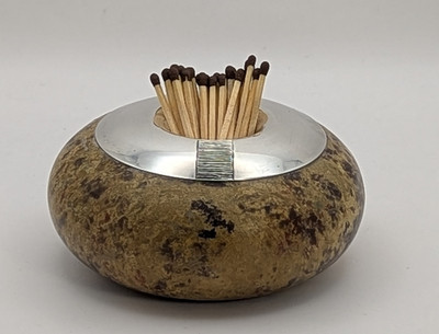 Großes Sterling Silber und Marmor Streichholz / Halter / Stürmer Vesta Deko Kunst