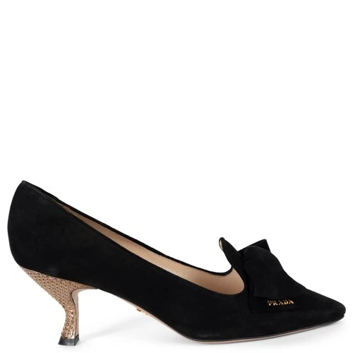 73411 auth PRADA black suede 2012 METAL HEEL BOW Pumps Shoes 39.5