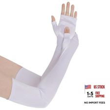 obmwang Women's Long Satin Fingerless Gloves Elbow Length Opera Gloves White