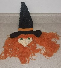Macram  Halloween Crocheted Witch Wall Hanging Decor Orange Hair Black Hat