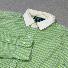Polo By Ralph Lauren Shirt Mens Large Green Long Sleeve Button Up Striped Cotton