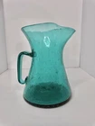 Vintage Blenko Glass 8720S Pitcher In Teal Crackle W/applied Handle Stunning