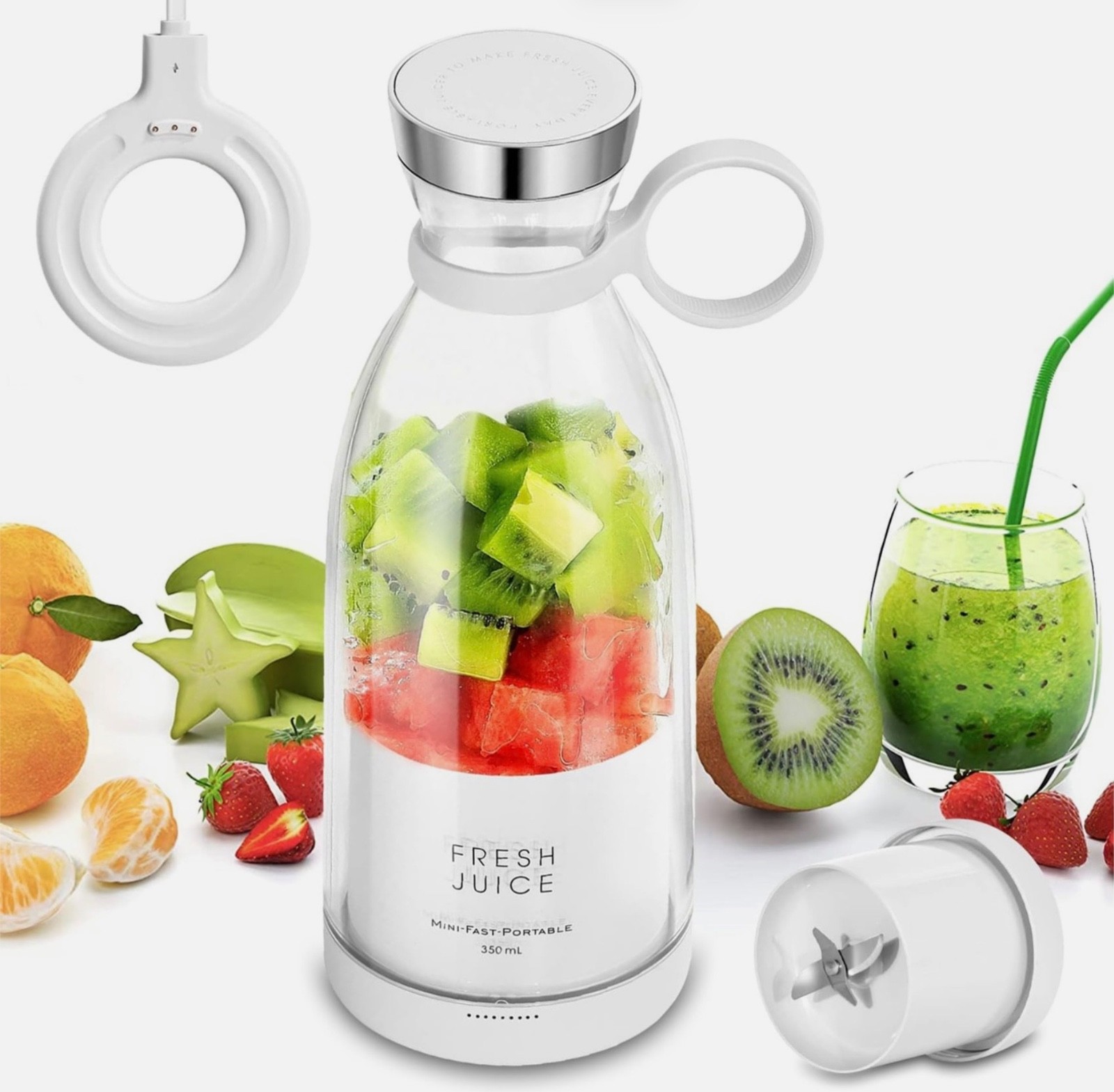 Portable Juicer Blender,Fresh Juice Blender,350ml Wireless Portable Electric ...