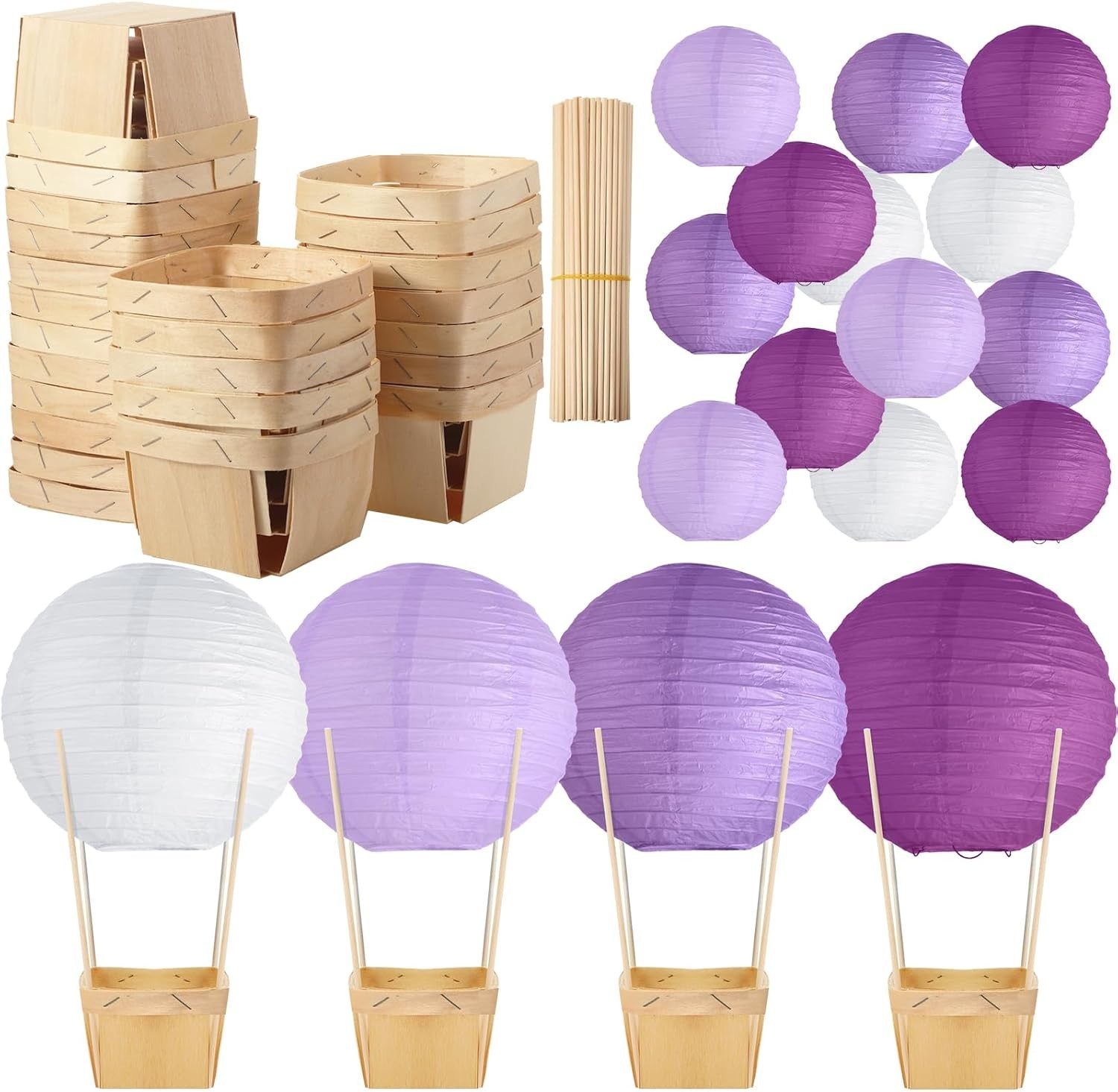Juego de 24 centros de mesa Namalu globos aerostáticos linternas de papel cajas de dulces de madera con