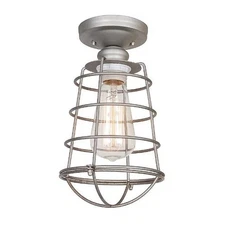 Design House Ajax Semi-Flush Light 6" Wide Galvanized 519686 Metal Cage Dimmable