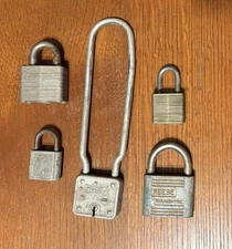 Lot of 5 Old Padlocks - NO KEYS (Reese, Slaymaker, & 3 Master Lock)