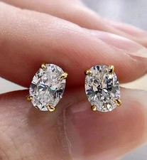 3Ct Oval Cut Lab Created Diamond Solitaire Stud Earrings 14K Yellow Gold Finish