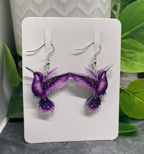 2 Silver-tone Acrylic Hummingbird Retro Boho Earring Set New Free Ship B5354