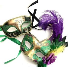Couples Masquerade Ball Mask Pair Feather Mardi Gras Party Prom Valentines Gift