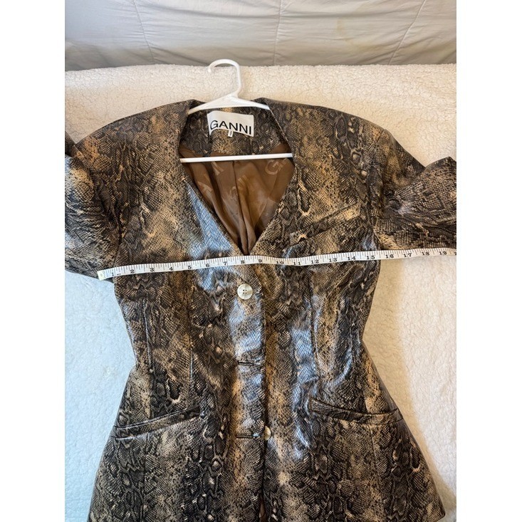 Ganni Snake Print Blazer Faux Leather Fitted Jacket Size 32 XS image 7