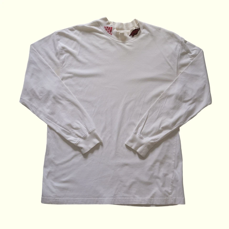 Camiseta Adidas NCAA ARKANSAS RAZORBACKS FUTEBOL VINTAGE ANOS 90 RETRÔ GOLA SIMULADA TAMANHO G - Imagem 2 de 4