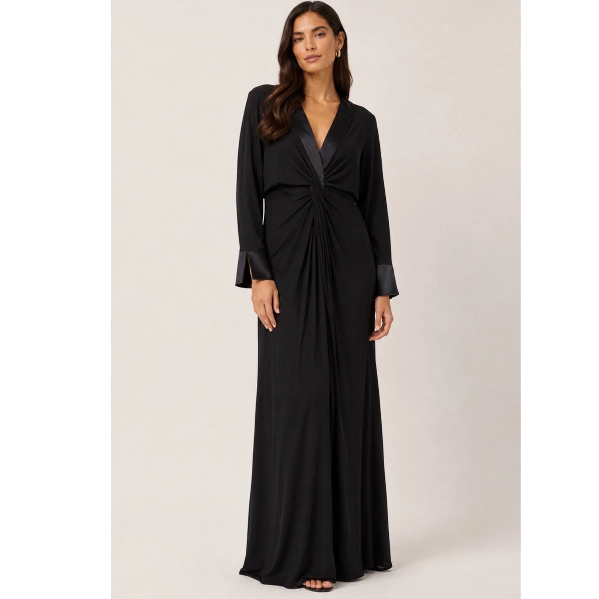 adrianna papell black long sleeve dress Adrianna Papell Beaded Long Sleeve Party Dress – New Yorker's Apparel main image 0