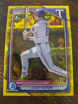 CASEY COOK - 2024 BOWMAN CHROME SAPPHIRE 1ST -Y ELLOW REFRACTOR 64/75 - RANGERS