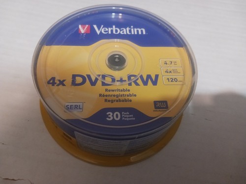 Verbatim DVD+RW Discs 4.7GB 4x Speed 30 Pack Spindle 94834 New Sealed
