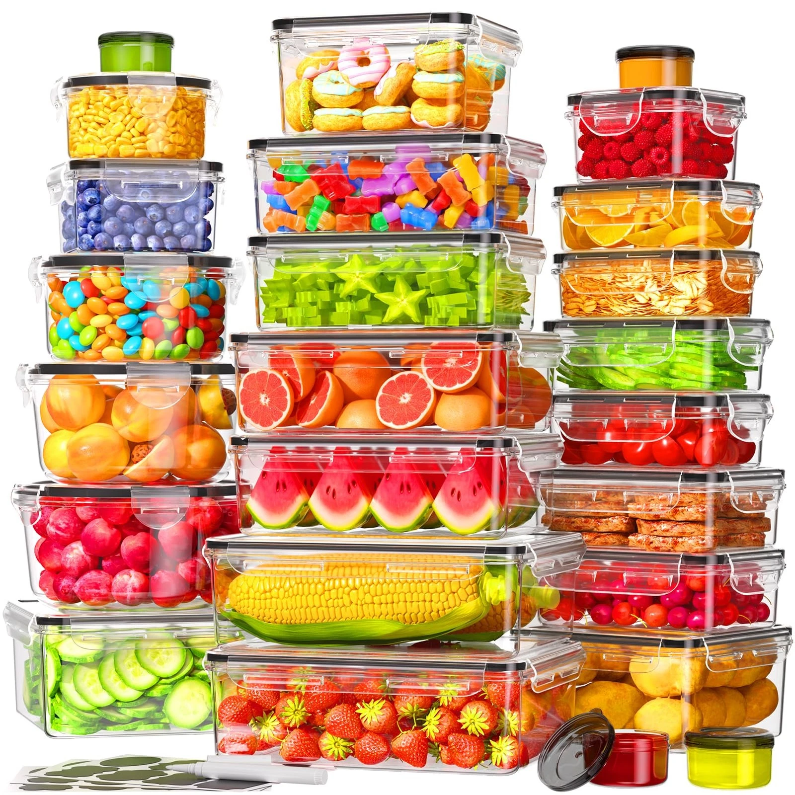 50 PCS Food Storage Containers with Lids Airtight (25 Containers & 25 Lids), ...