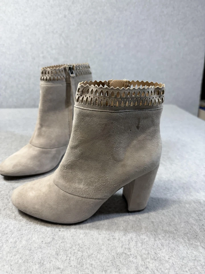 Joe's Jean Botas Mujer Talla 7 Taupe Gamuza Recorte Tacón Bloque Botines al Tobillo Foto 2 de 4